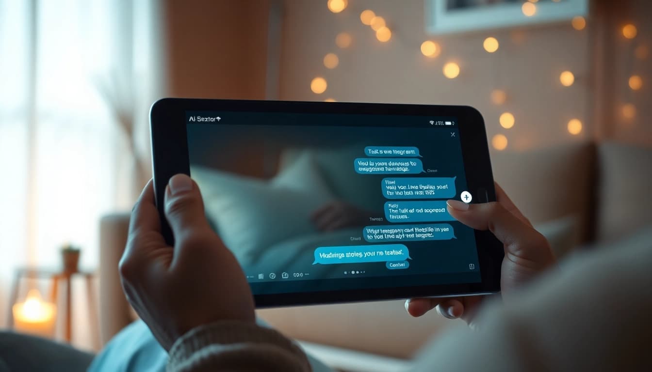 Engaging in ai sexting through a chatbot on a smartphone in a cozy setting.