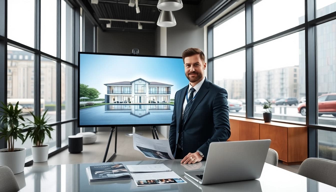 Immobilienmakler Frankfurt Sachsenhausen präsentiert hochwertige Immobilien in modernem Büro.