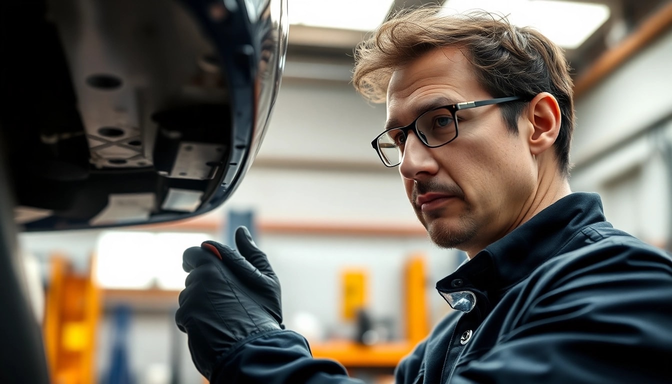 Kfz Sachverständiger Düsseldorf bewertet Fahrzeugschäden in einer professionellen Werkstatt.