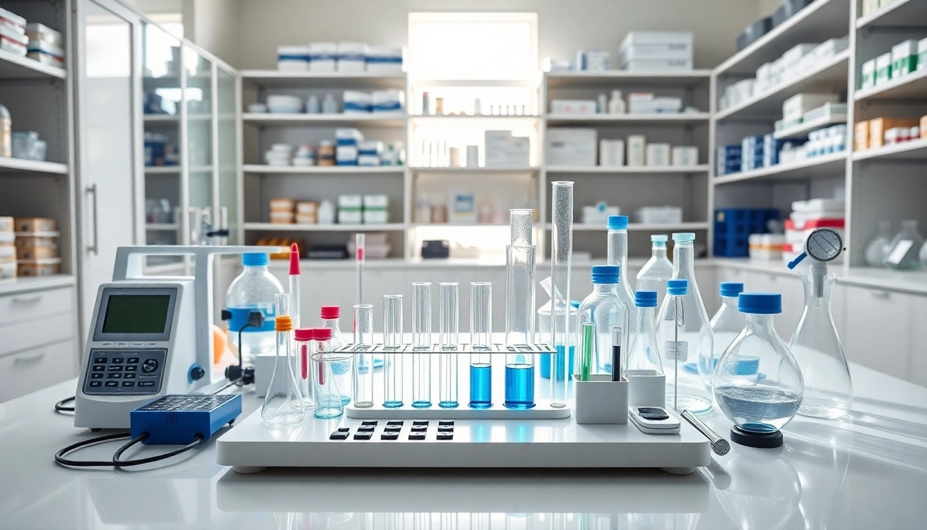 Labormaterial bestellen - Hands-on laboratory materials with test tubes and beakers on a bright table.