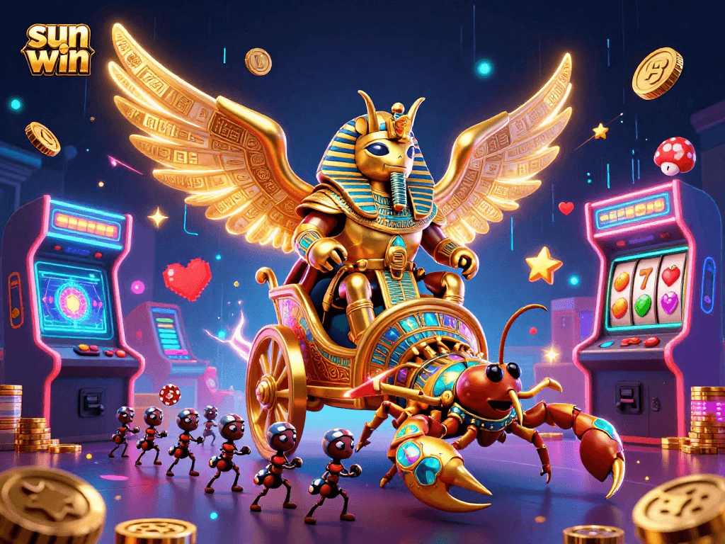 Engage with sun win's exciting gameplay featuring golden scarabs and vibrant slot reels.