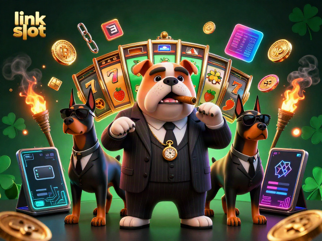 Engage in thrilling action with link slot graphics featuring a mafia bulldog in a casino scene.