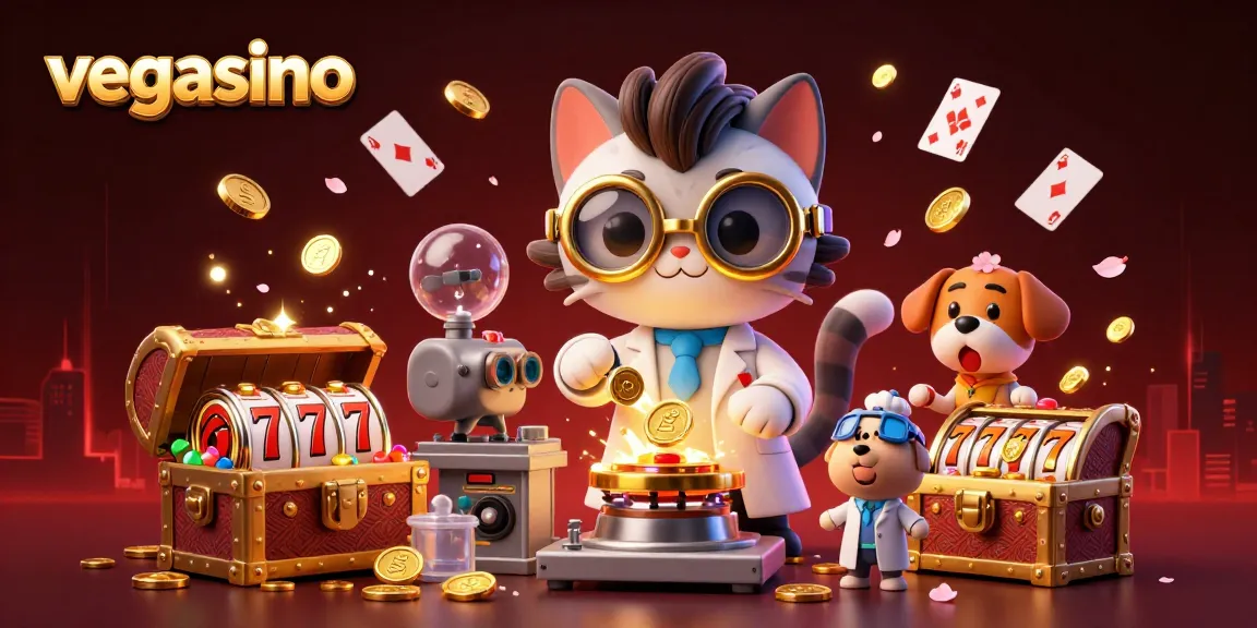 Experience the excitement of vegasino with this vibrant 3D casino scene filled with gold coins and game elements.