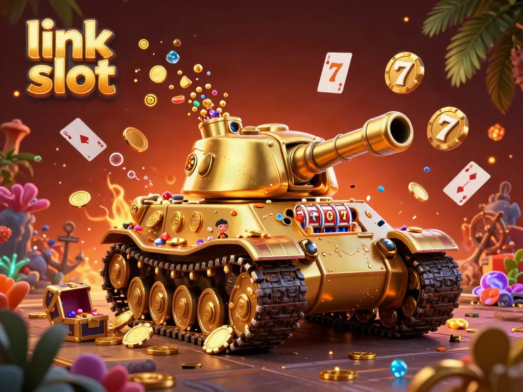 Experience the excitement of link slot games with a vibrant 3D casino scene featuring jackpot reels.