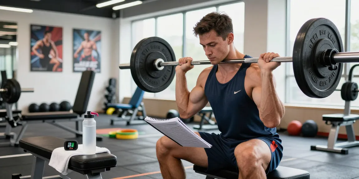 Bodybuilder trainiert im Anabolika Shop Deutschland Fitnessstudio, konzentriert sich auf das Heben von Gewichten und die Beratung zu Trainingsplänen in einer lebhaften Atmosphäre.