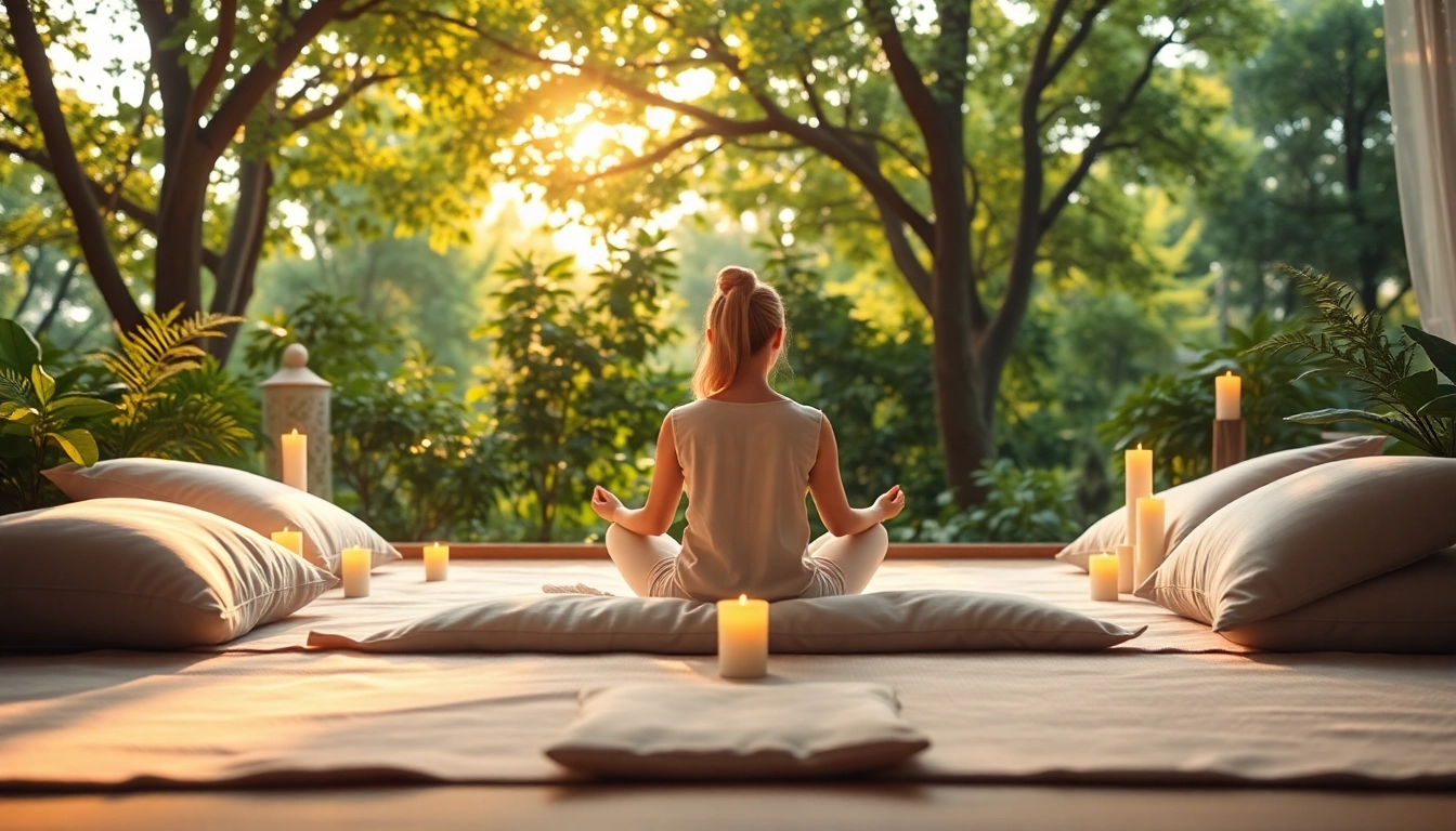 Engelarbeit lernen zeigt einen Meditationsbereich mit einer Person im Lotussitz.