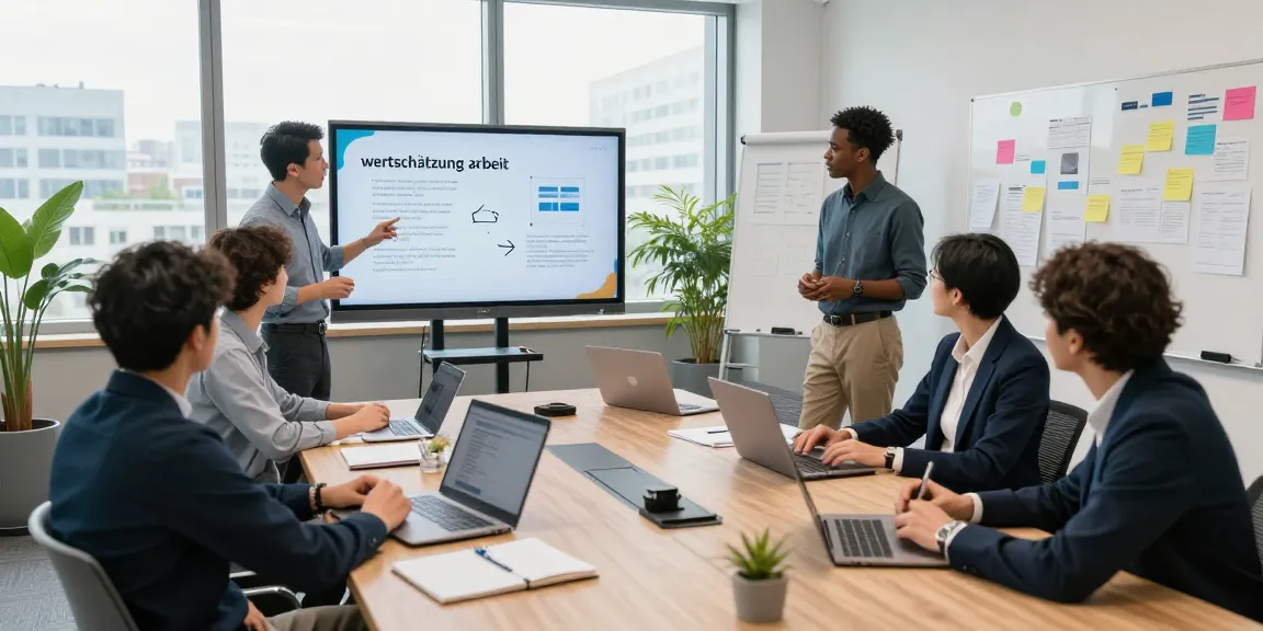 Wertschätzung am Arbeitsplatz: Team diskutiert Feedbackprozesse in modernem Büro.