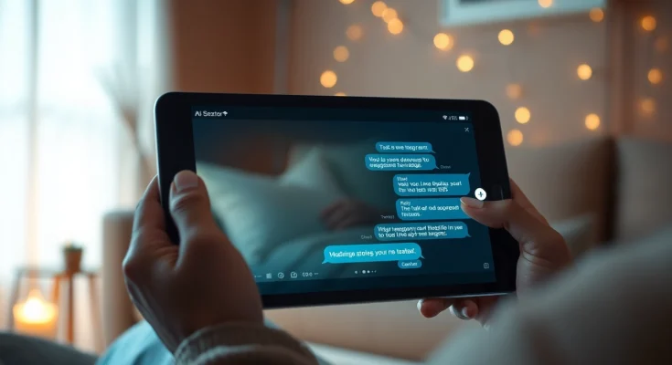 Engaging in ai sexting through a chatbot on a smartphone in a cozy setting.