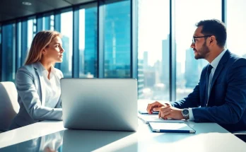 Headhunter Schweiz berät Klienten in modernem Büro mit Stadtblick