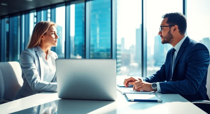 Headhunter Schweiz berät Klienten in modernem Büro mit Stadtblick