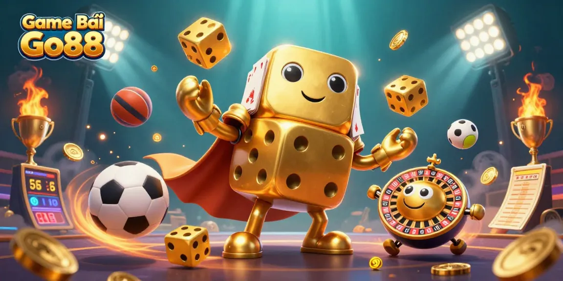 Engage in Game Bài Go88 with golden dice and dynamic sports elements illustrating thrilling gameplay.